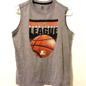 STARTER Boys XL X-Large Sleeveless Gray Graphic Shirt Top Run & Dunk Basketball